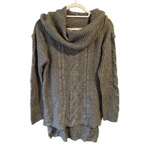 Warehouse One Grey Cable Knit Cowl Neck Sweater Size XL Cozy Warm Fall Winter
